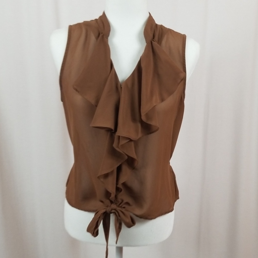 Brown sheer short sleeved top. Size medium.